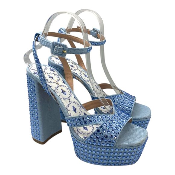 NWOB Hill House Home The Party Platform Sandals Blue Rhinestone EU 38.5 US / 8.5 - Picture 1 of 13